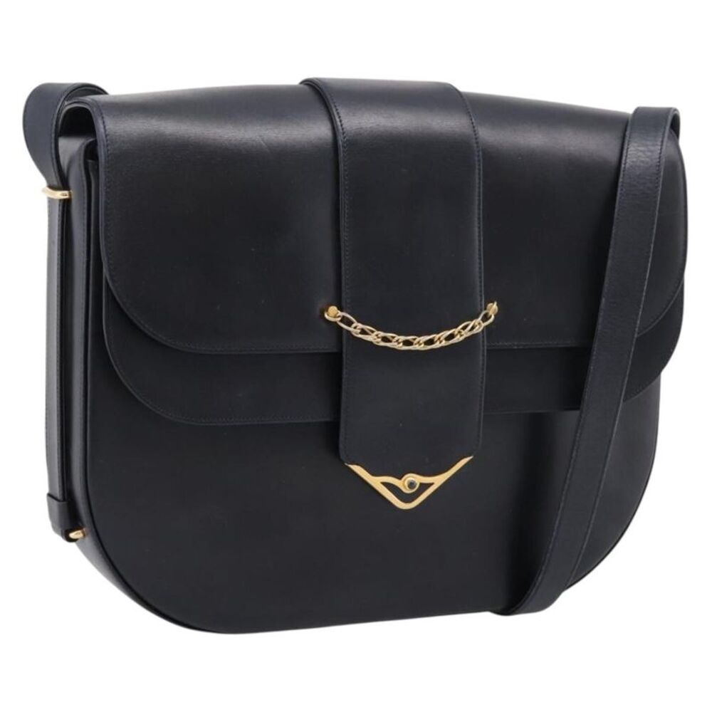Cartier Sapphire Line Leather Black Leather Shoulder Bag Bag